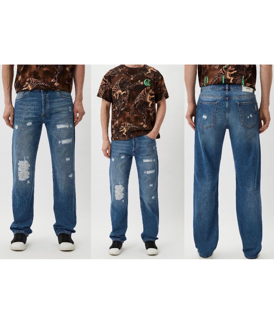 JUST CAVALLI Синие хлопковые прямые джинсы, фото 6