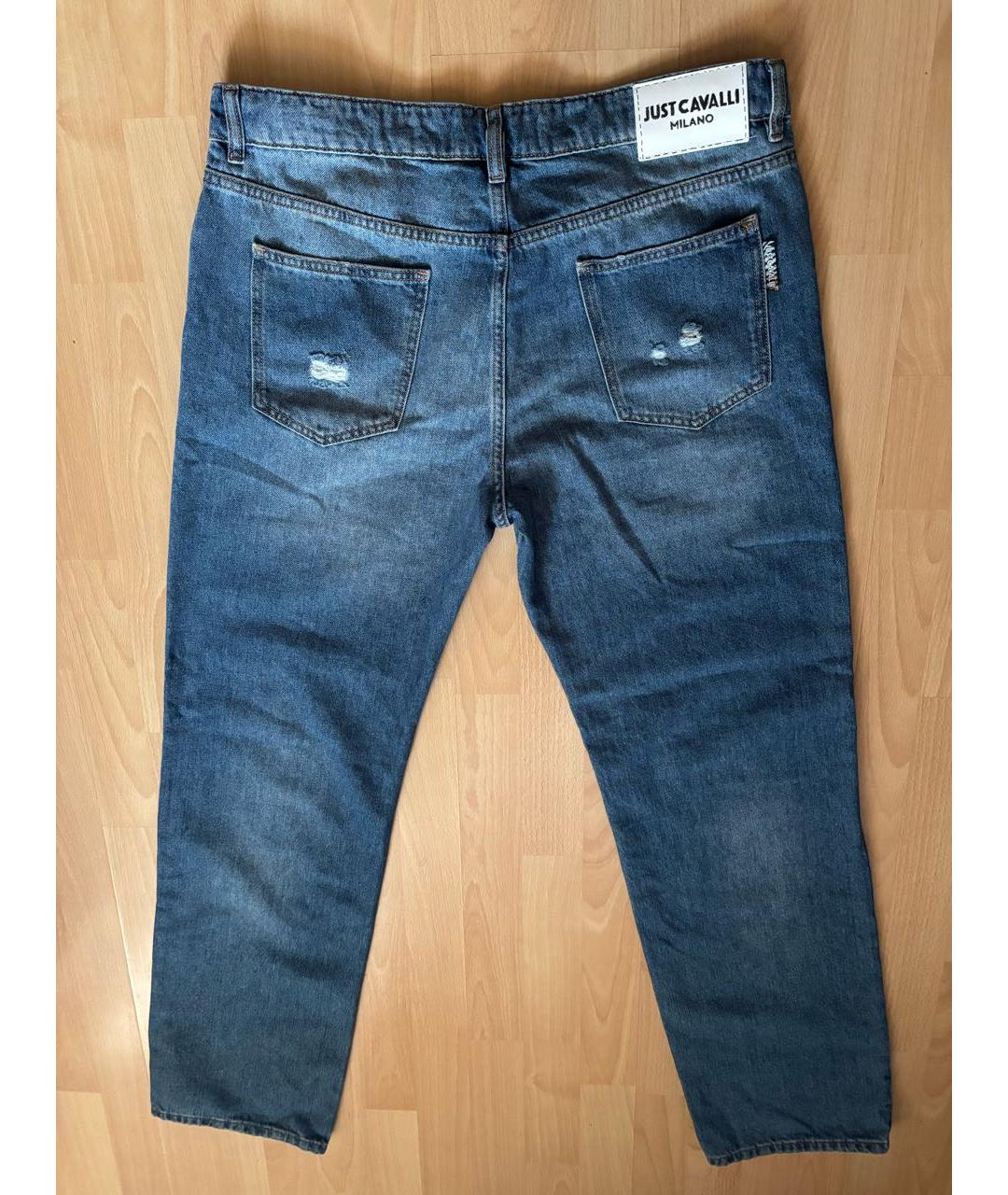 JUST CAVALLI Синие хлопковые прямые джинсы, фото 2