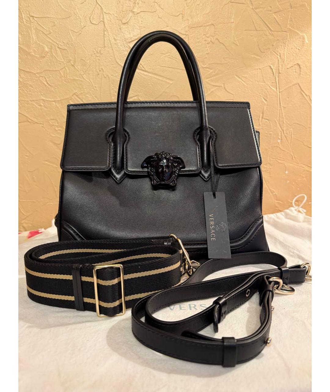 VERSACE Черная кожаная сумка тоут, фото 5