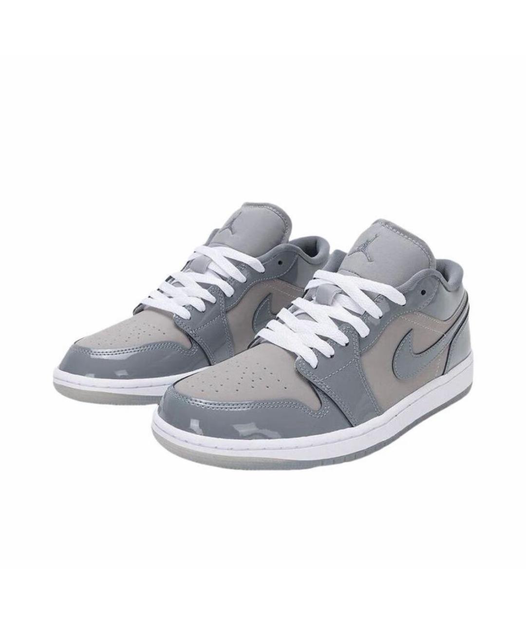 JORDAN Серые низкие кроссовки / кеды из лакированной кожи, фото 2