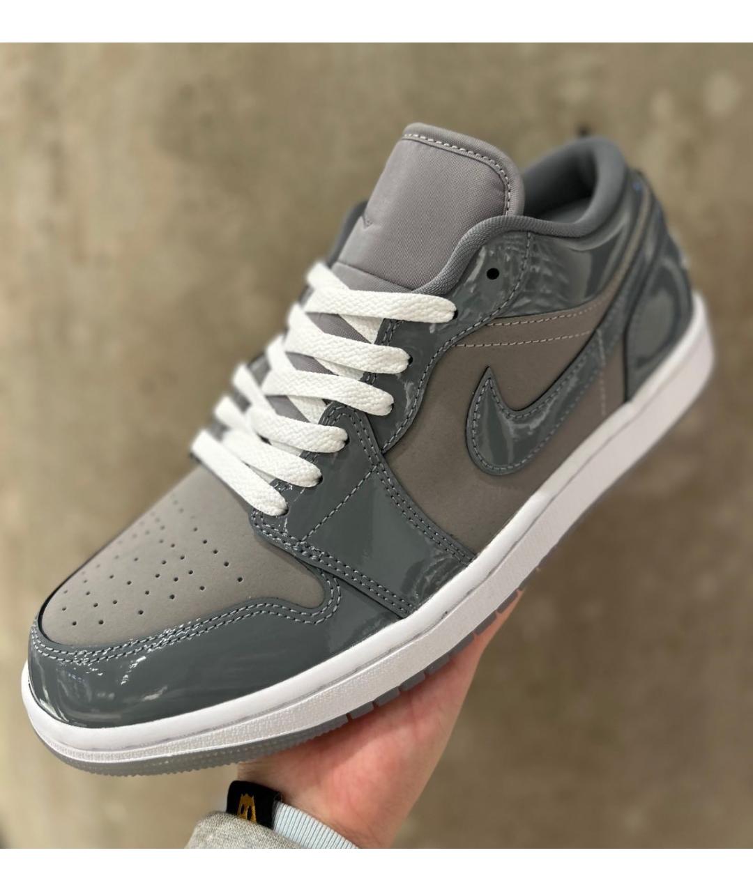 JORDAN Серые низкие кроссовки / кеды из лакированной кожи, фото 5