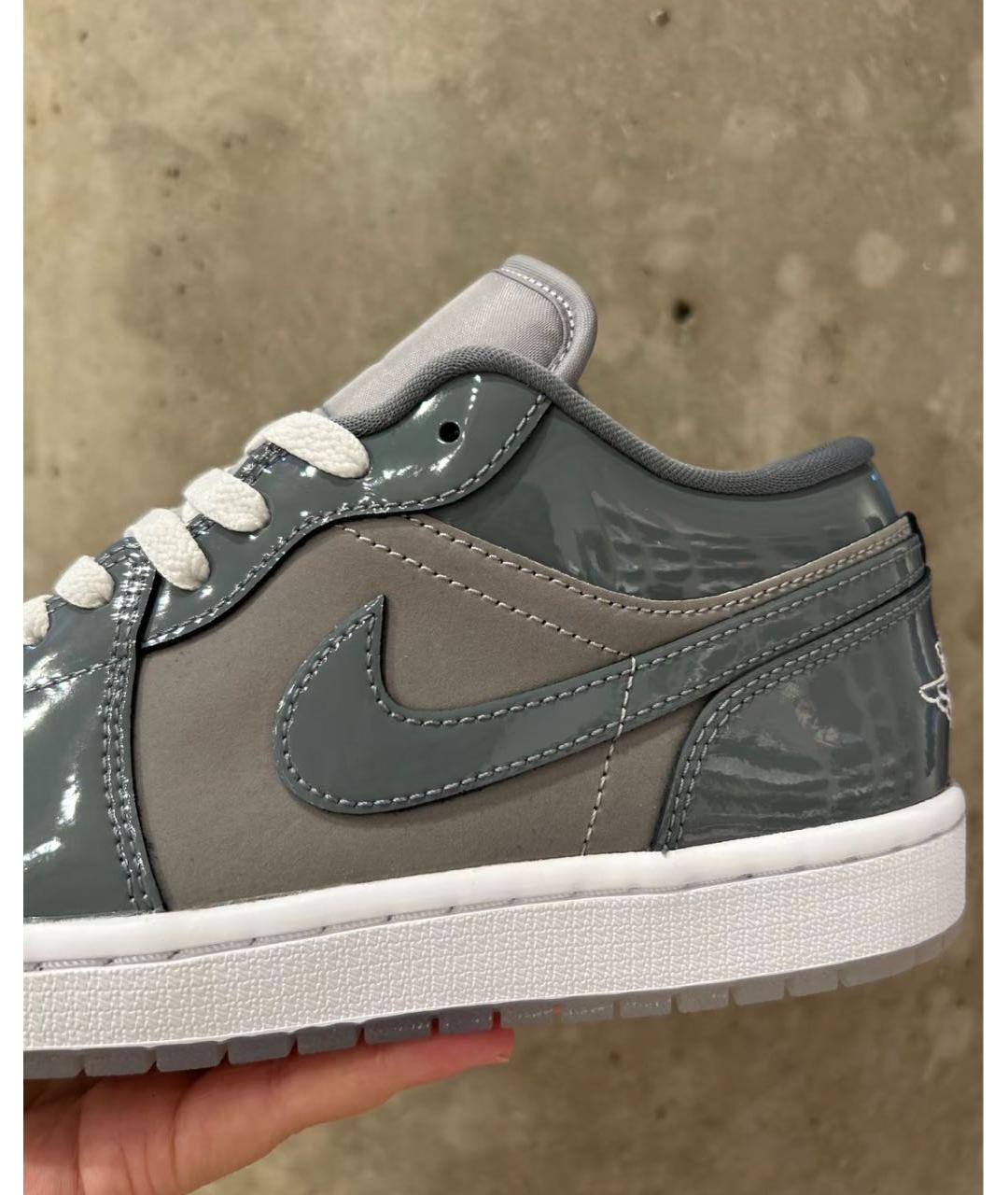 JORDAN Серые низкие кроссовки / кеды из лакированной кожи, фото 7