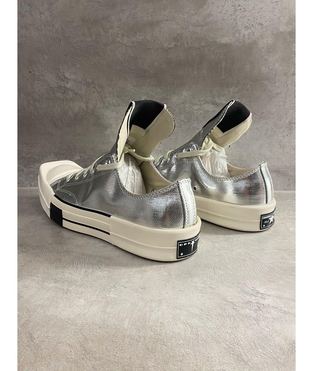 RICK OWENS DRKSHDW Серебряные текстильные низкие кроссовки / кеды, фото 5
