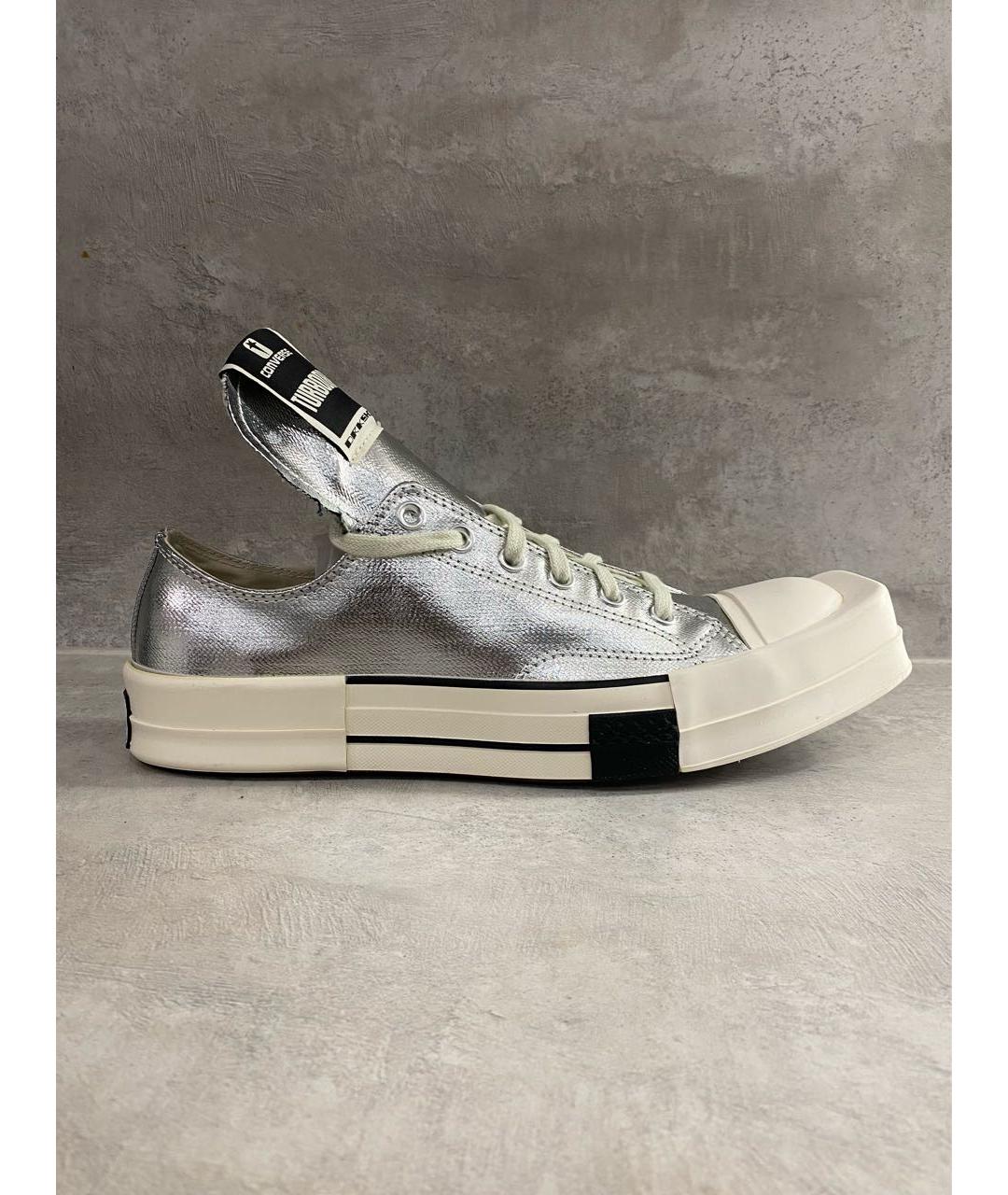 RICK OWENS DRKSHDW Серебряные текстильные низкие кроссовки / кеды, фото 4