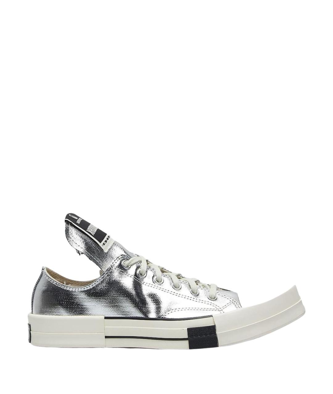RICK OWENS DRKSHDW Серебряные текстильные низкие кроссовки / кеды, фото 1