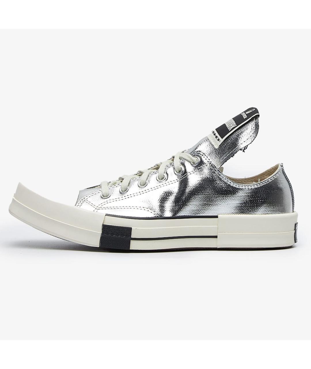 RICK OWENS DRKSHDW Серебряные текстильные низкие кроссовки / кеды, фото 9