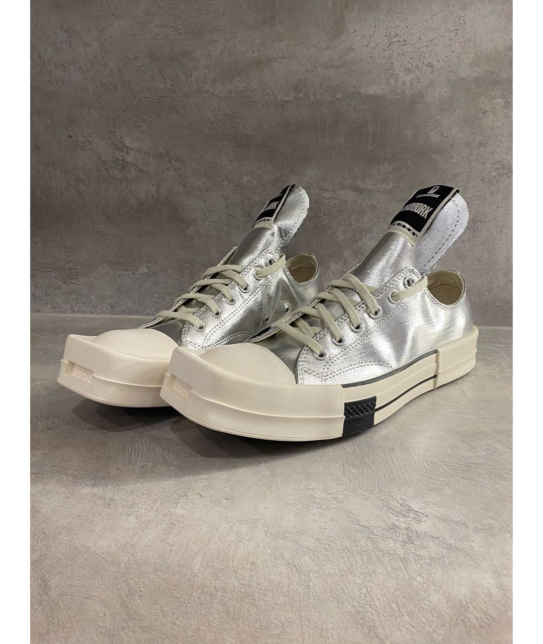 RICK OWENS DRKSHDW Серебряные текстильные низкие кроссовки / кеды, фото 2