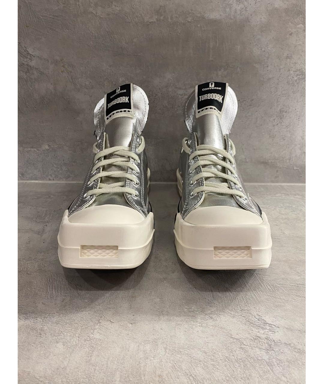 RICK OWENS DRKSHDW Серебряные текстильные низкие кроссовки / кеды, фото 7