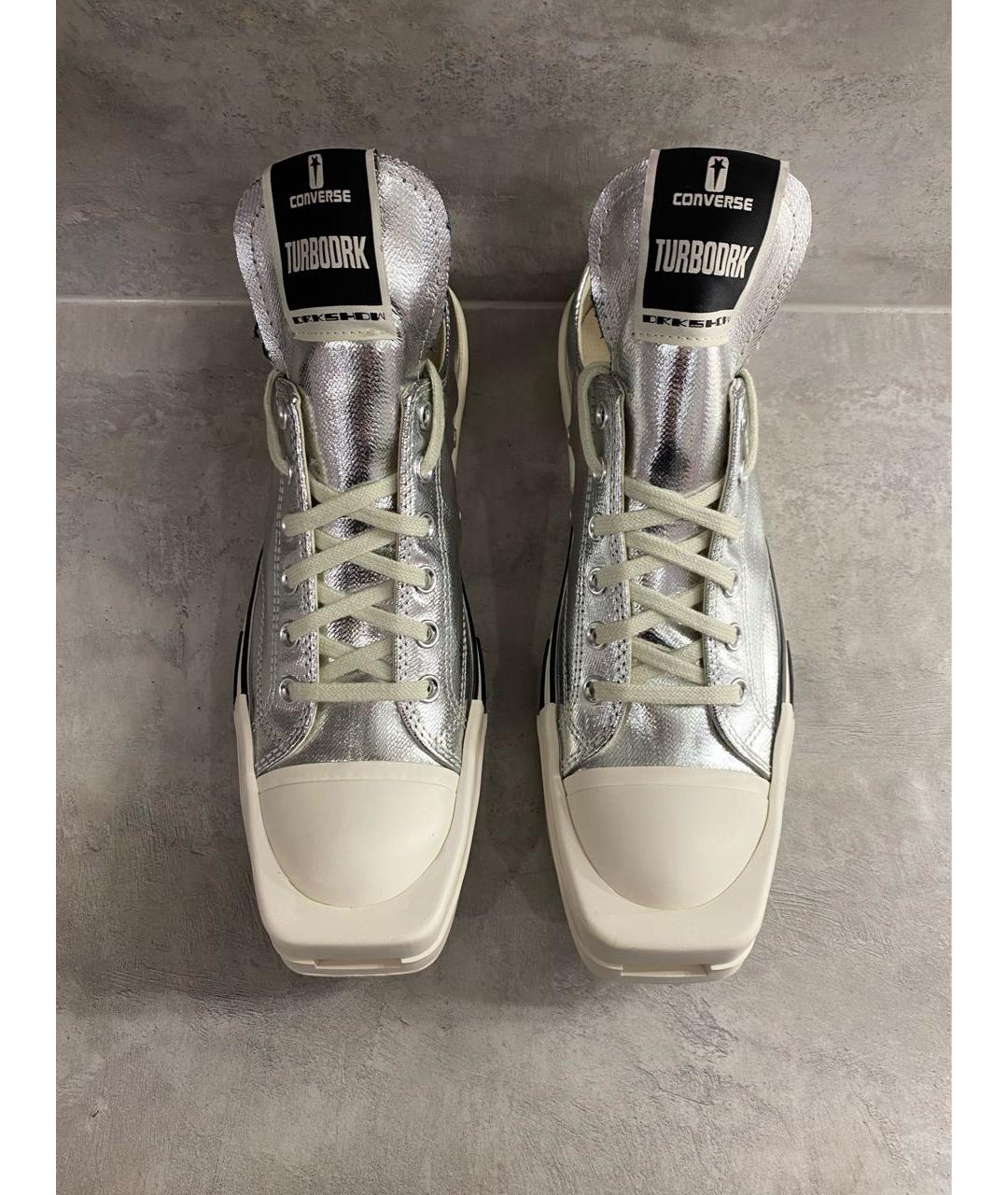 RICK OWENS DRKSHDW Серебряные текстильные низкие кроссовки / кеды, фото 6