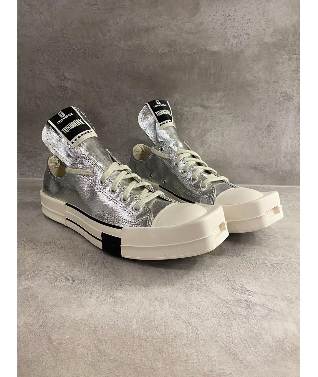 RICK OWENS DRKSHDW Серебряные текстильные низкие кроссовки / кеды, фото 3