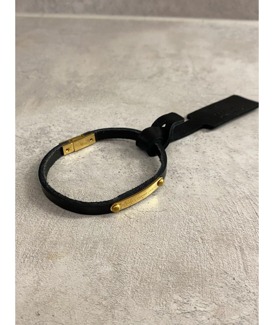SAINT LAURENT Черный кожаный браслет, фото 2