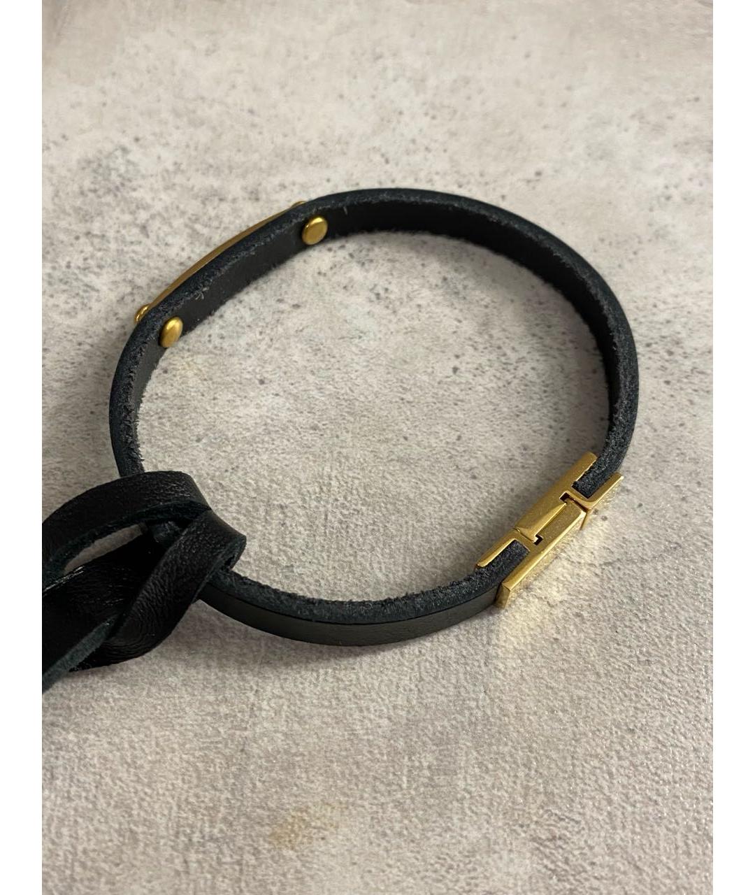SAINT LAURENT Черный кожаный браслет, фото 5