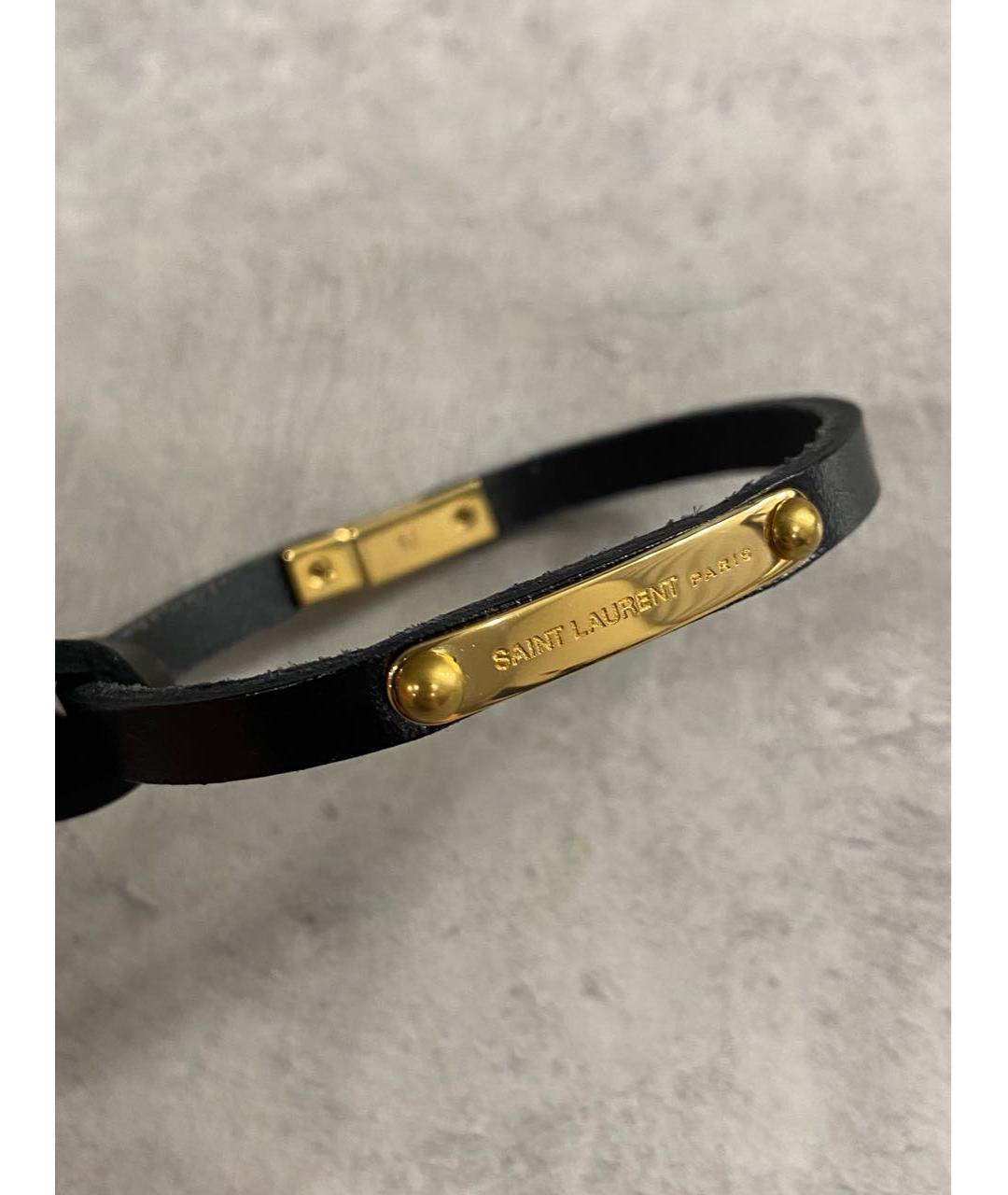 SAINT LAURENT Черный кожаный браслет, фото 4