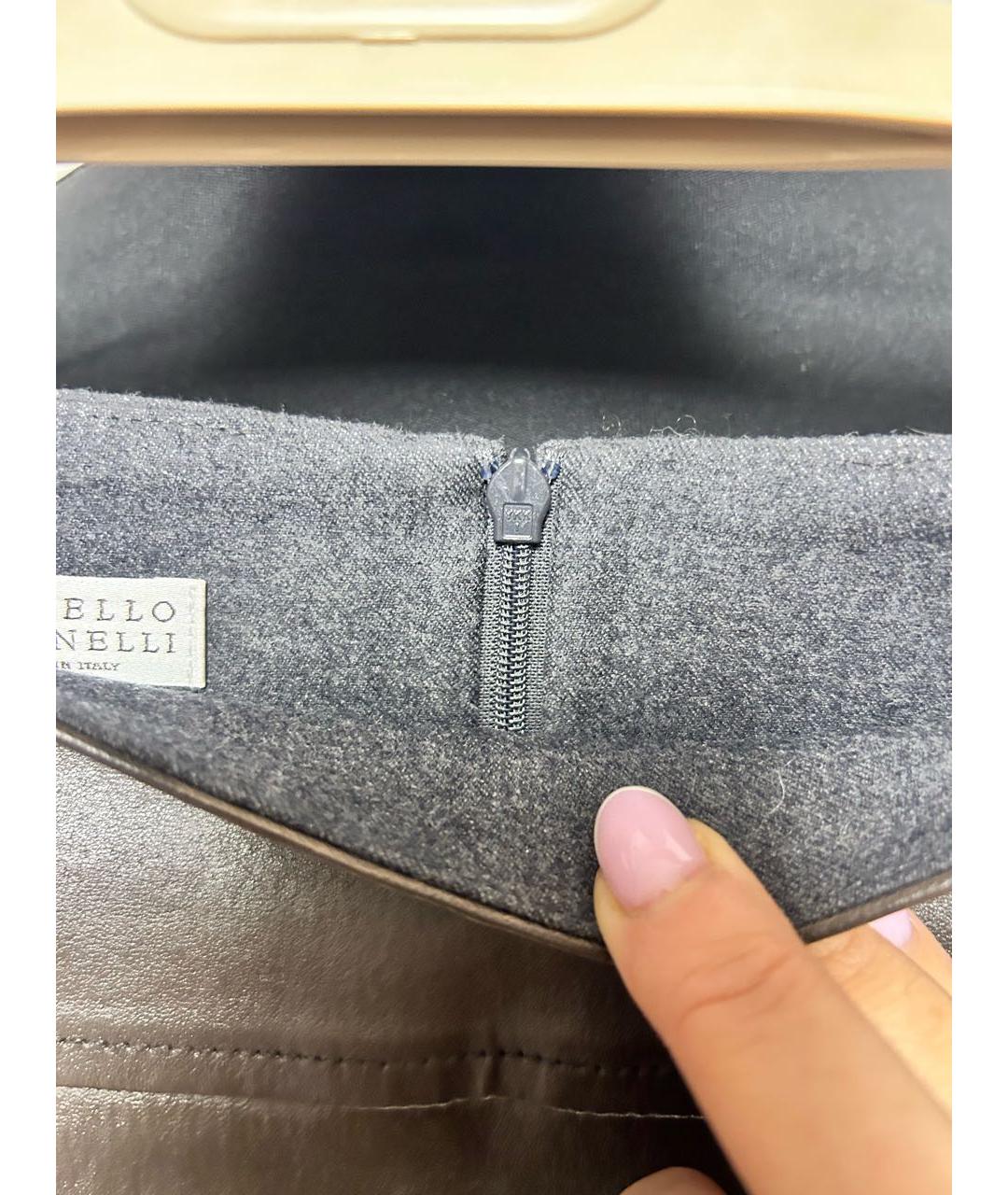 BRUNELLO CUCINELLI Серая шерстяная юбка миди, фото 3