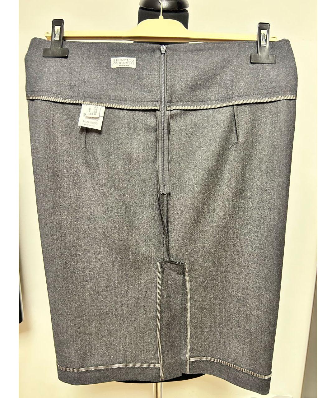 BRUNELLO CUCINELLI Серая шерстяная юбка миди, фото 5