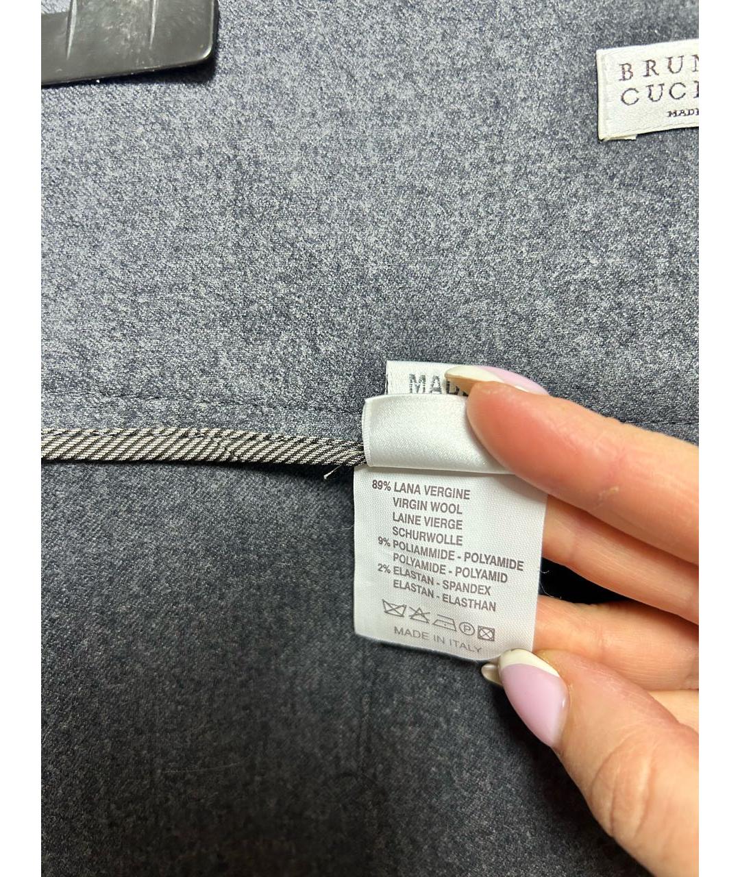 BRUNELLO CUCINELLI Серая шерстяная юбка миди, фото 7