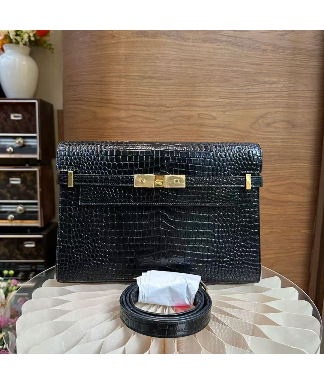 SAINT LAURENT Черная кожаная сумка через плечо, фото 2