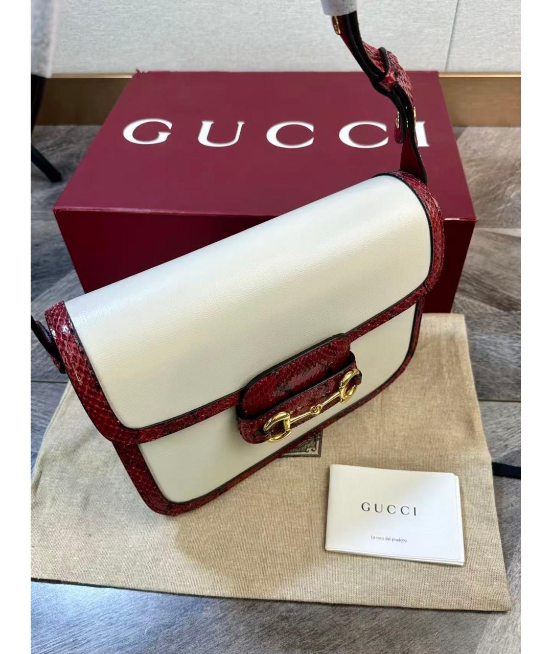 GUCCI Бежевая сумка через плечо из экзотической кожи, фото 4
