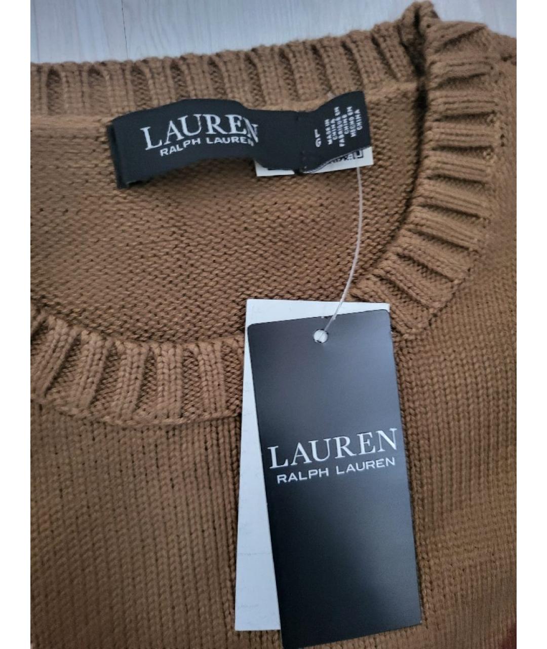 RALPH LAUREN Коричневый хлопковый джемпер / свитер, фото 6