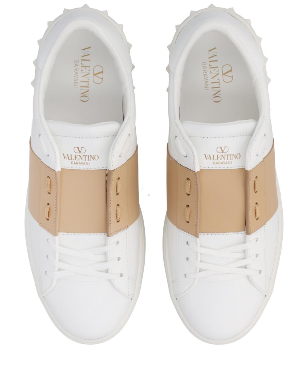 VALENTINO Бежевые кожаные низкие кроссовки / кеды, фото 5