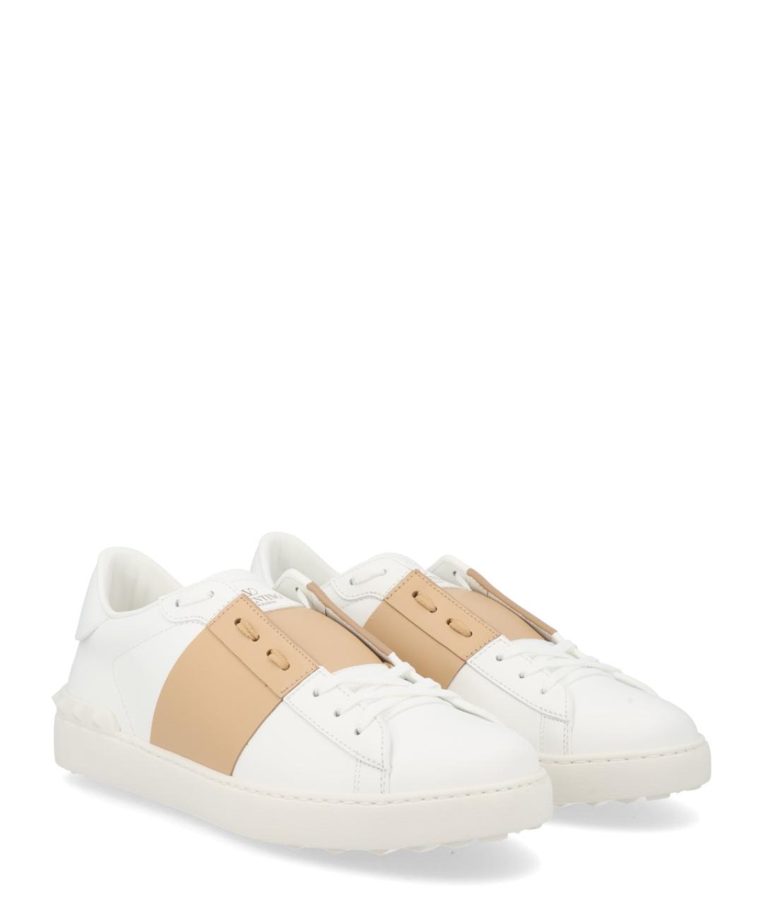 VALENTINO Бежевые кожаные низкие кроссовки / кеды, фото 2