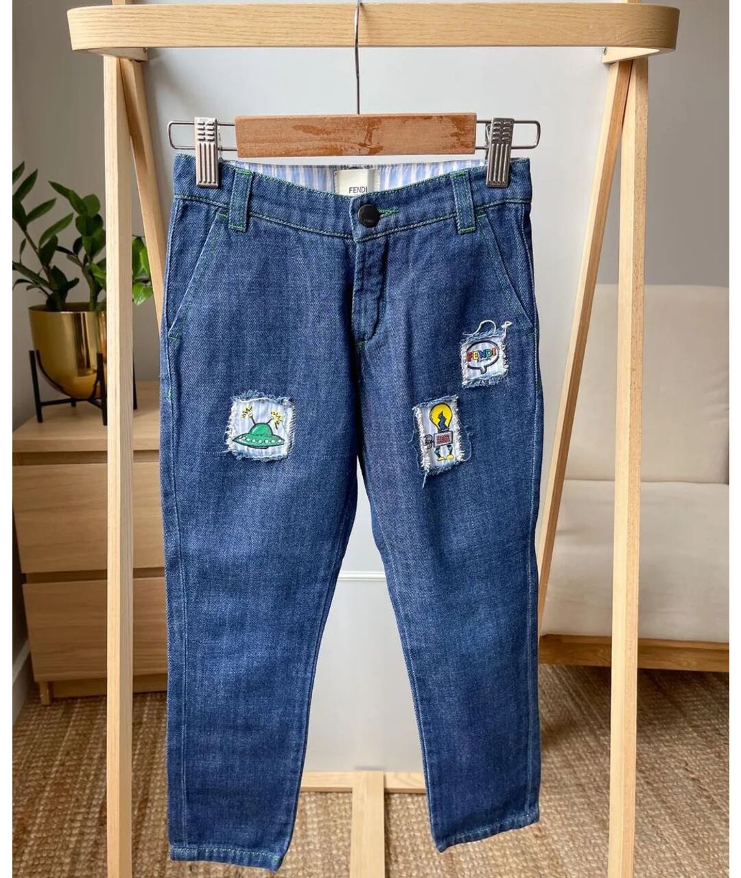 FENDI Синие хлопковые детские джинсы, фото 5