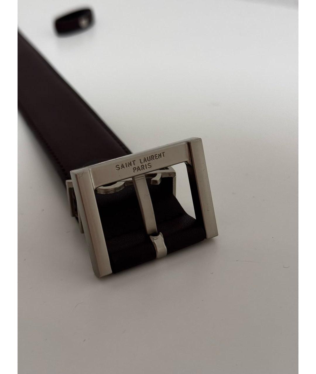 SAINT LAURENT Коричневый кожаный ремень, фото 4