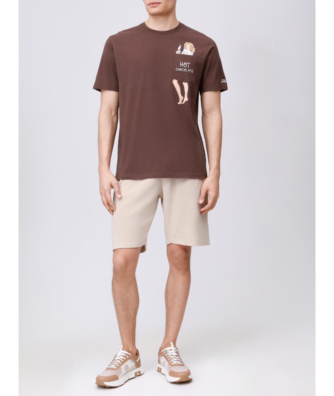 MC2 SAINT BARTH Коричневая хлопковая футболка, фото 2