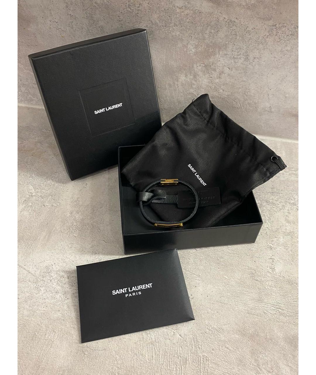 SAINT LAURENT Черный кожаный браслет, фото 2