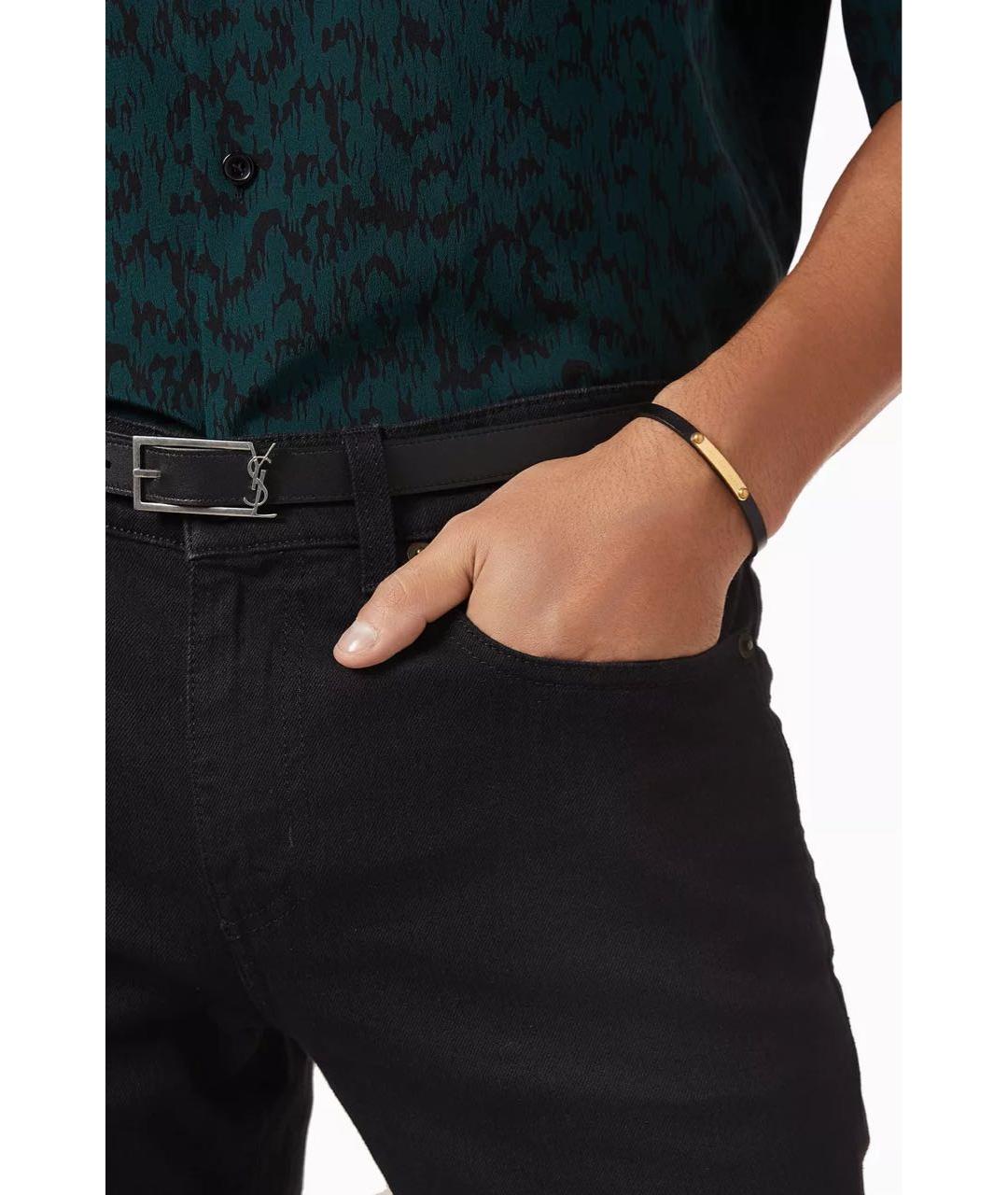 SAINT LAURENT Черный кожаный браслет, фото 8