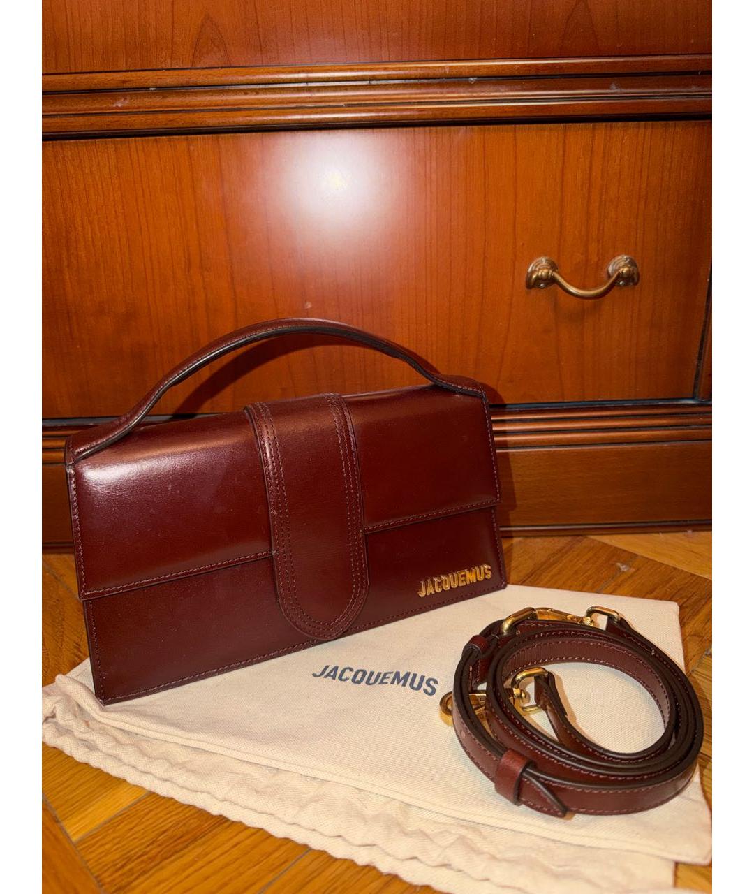 JACQUEMUS Бордовая кожаная сумка с короткими ручками, фото 2