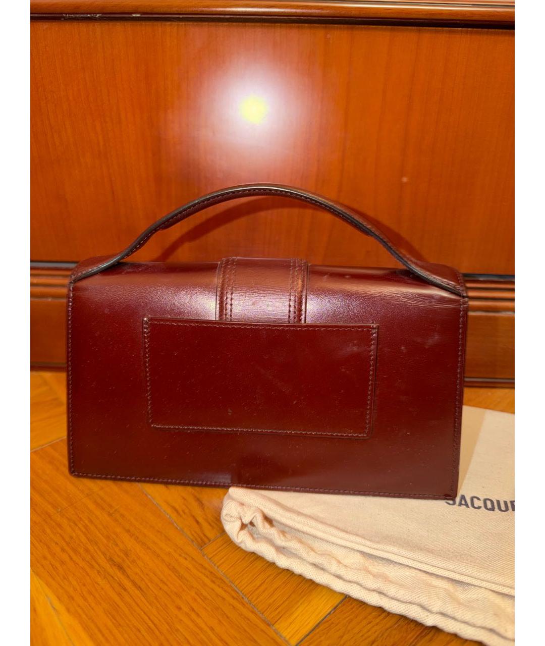 JACQUEMUS Бордовая кожаная сумка с короткими ручками, фото 3