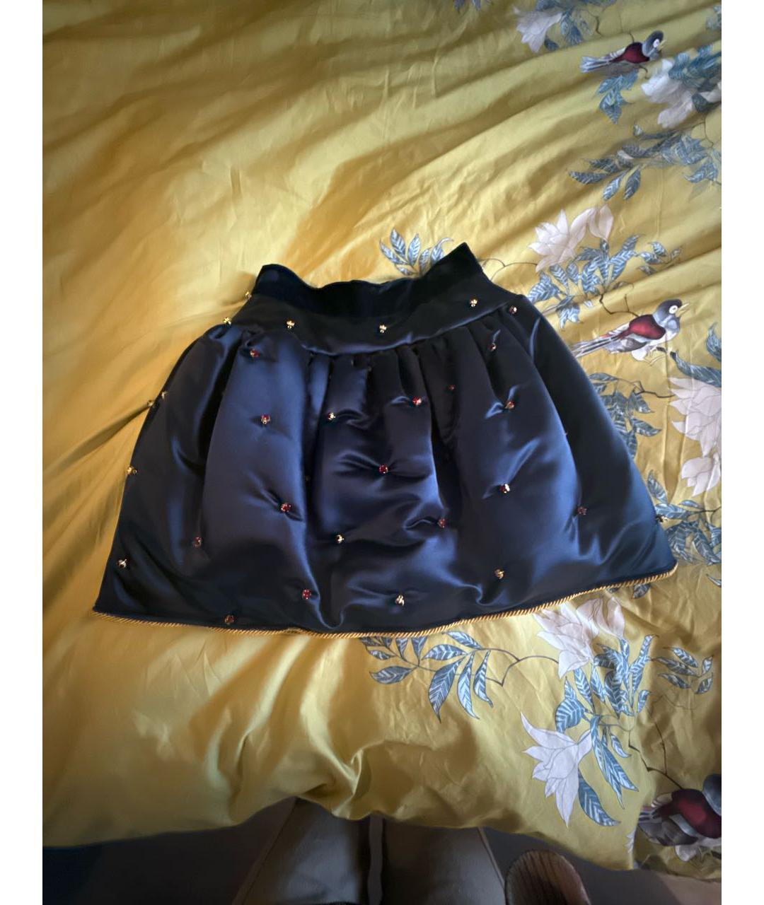 DOLCE&GABBANA Темно-синяя атласная юбка мини, фото 5