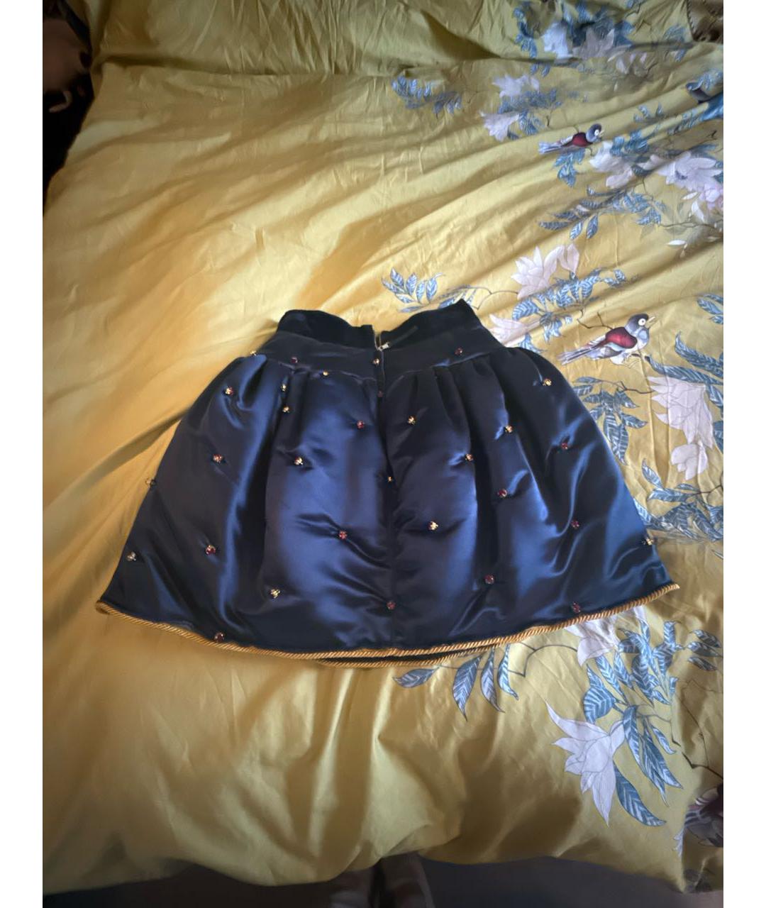 DOLCE&GABBANA Темно-синяя атласная юбка мини, фото 2