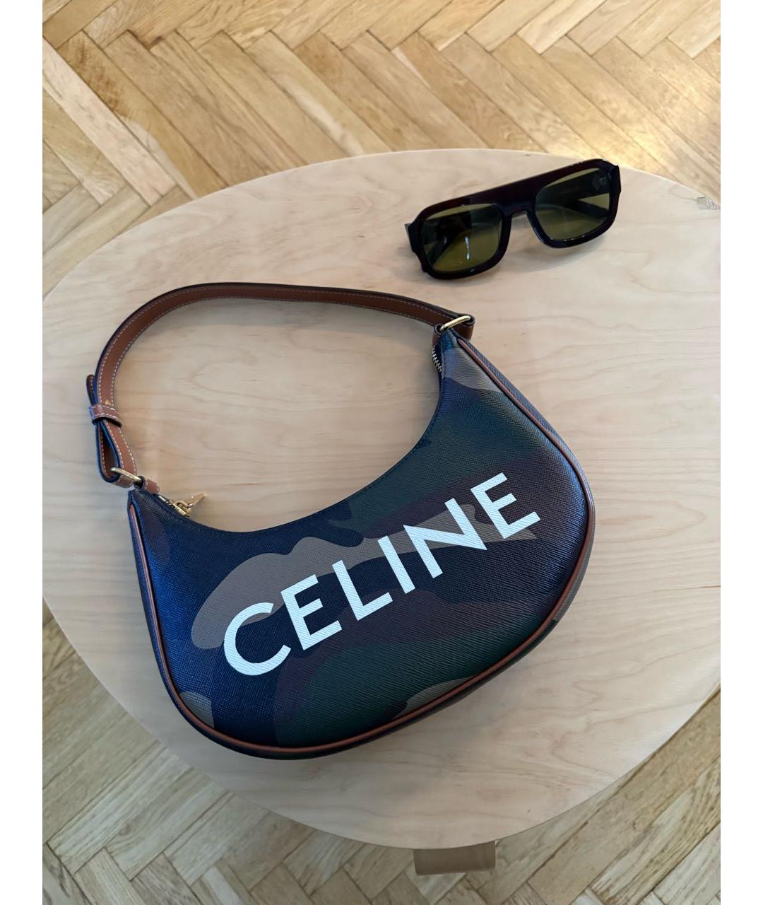 CELINE Хаки кожаная сумка с короткими ручками, фото 5