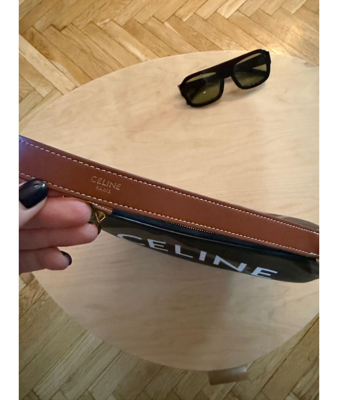 CELINE Хаки кожаная сумка с короткими ручками, фото 2