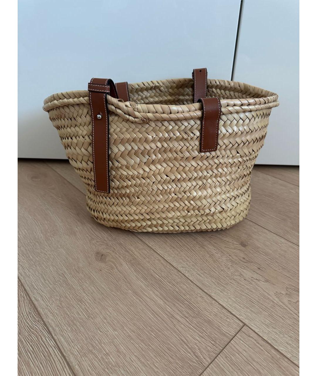 LOEWE Бежевая пелетеная пляжная сумка, фото 2