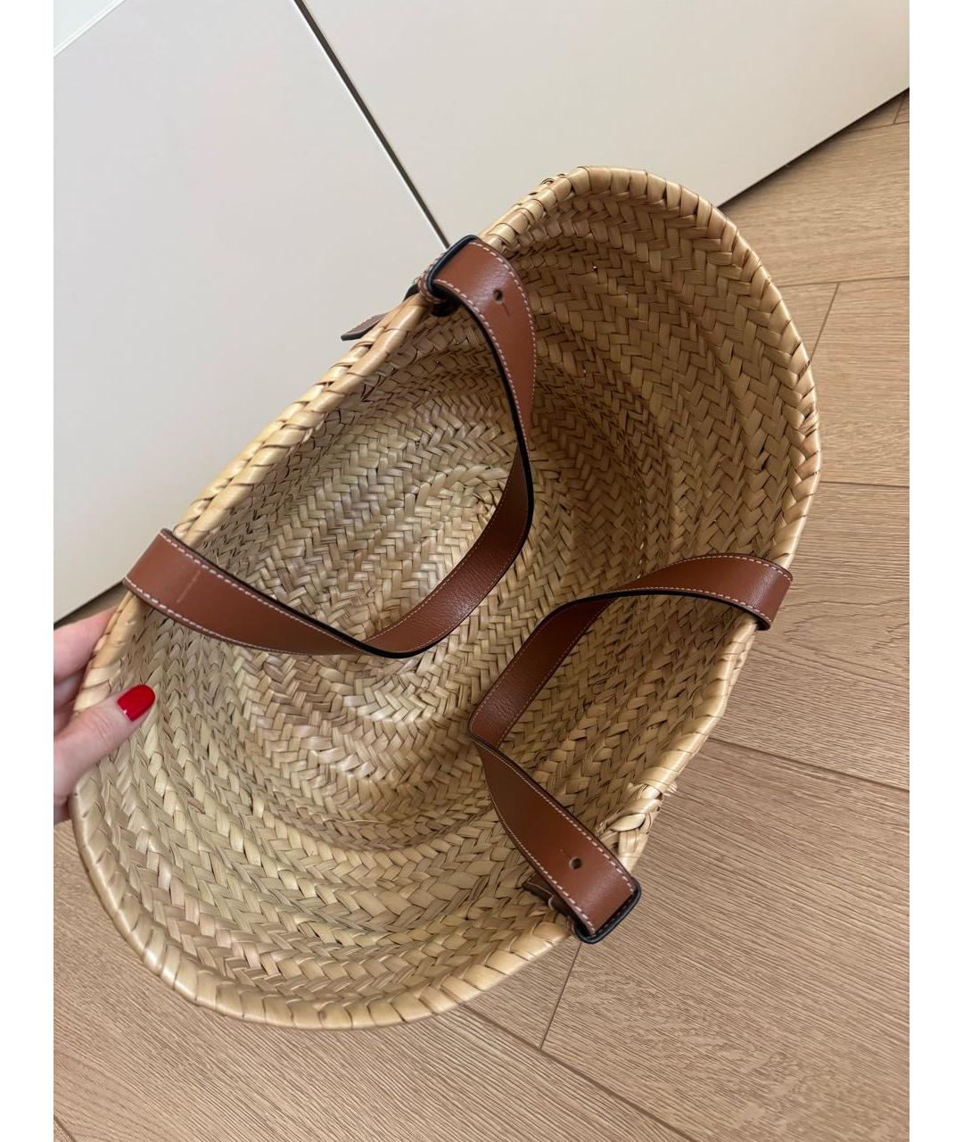 LOEWE Бежевая пелетеная пляжная сумка, фото 3