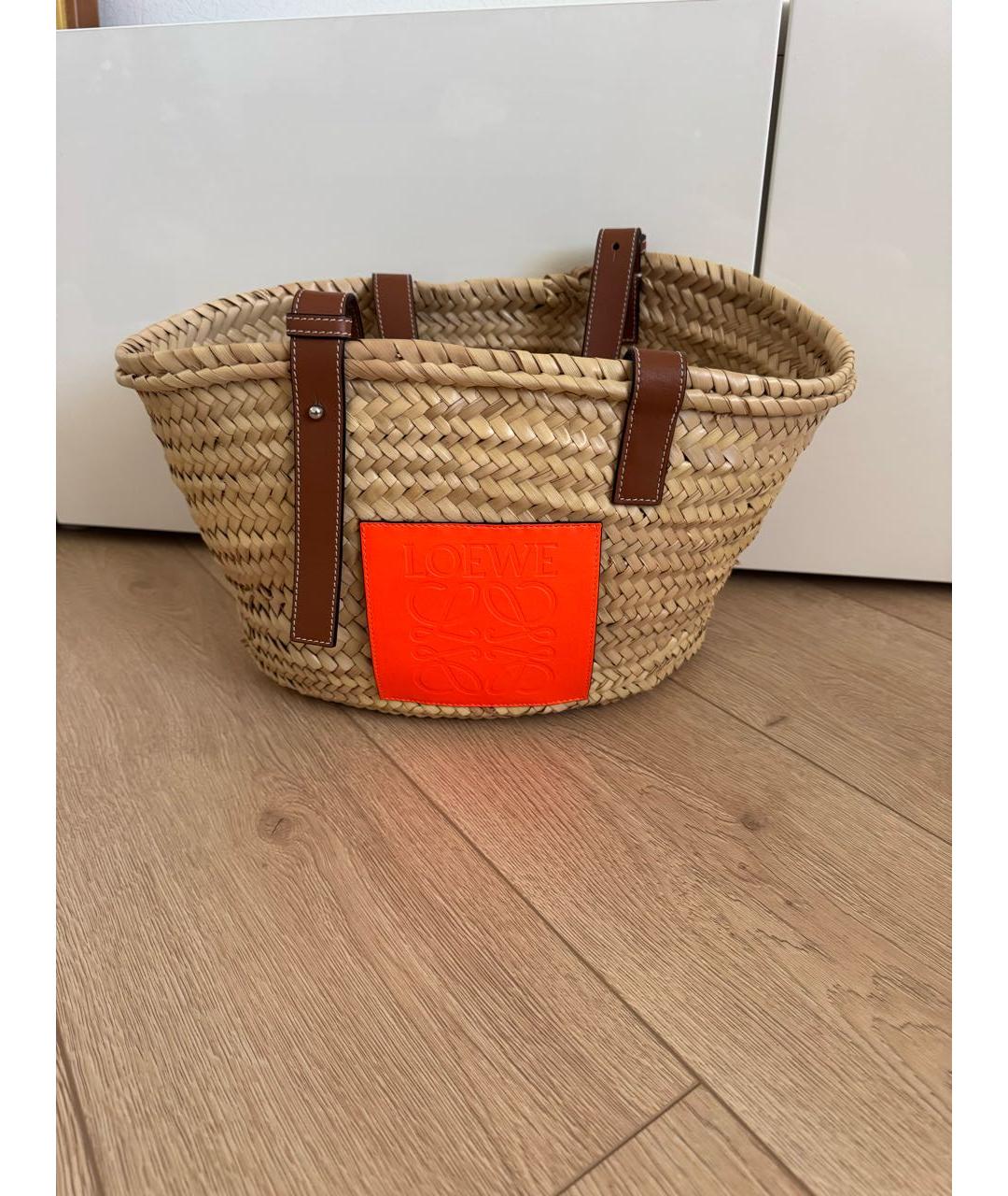 LOEWE Бежевая пелетеная пляжная сумка, фото 9