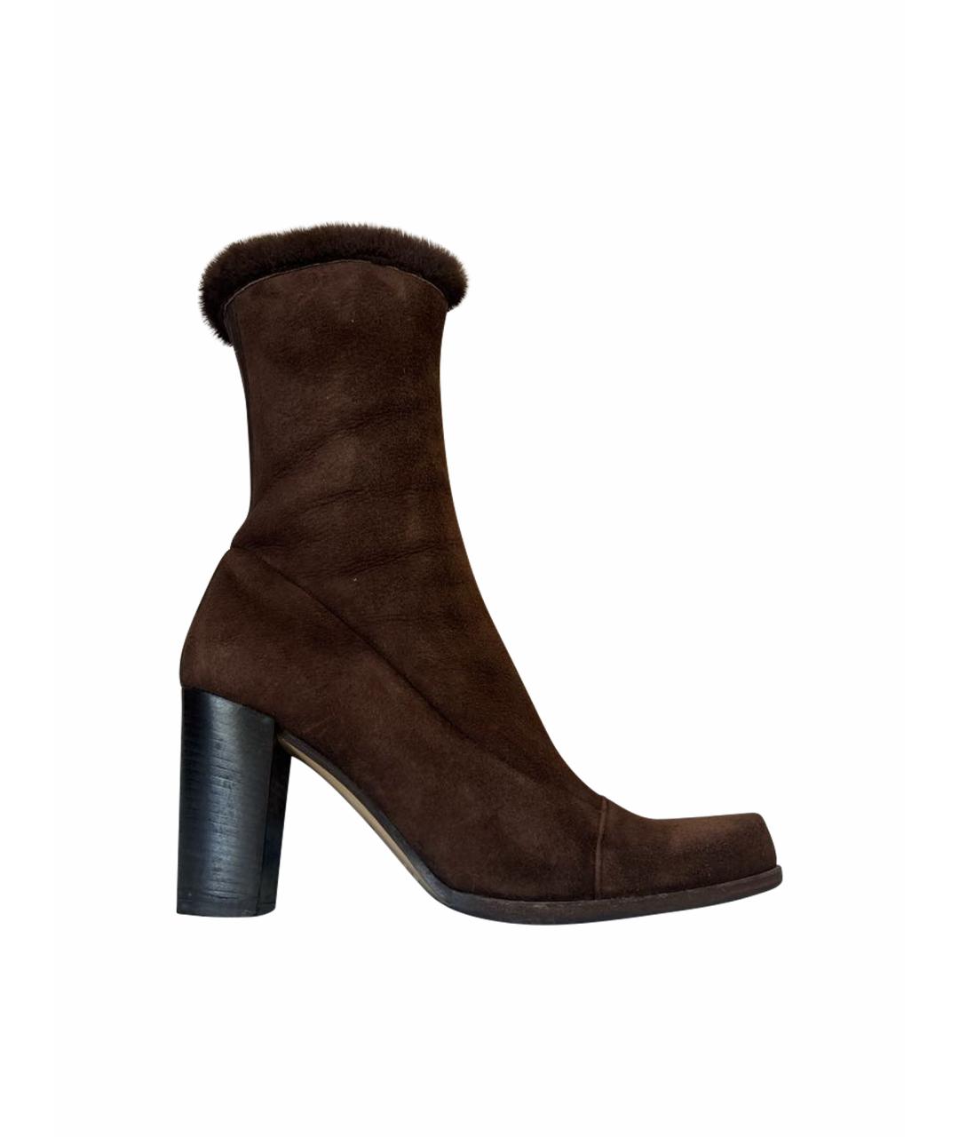 SERGIO ROSSI Коричневые замшевые ботильоны, фото 1