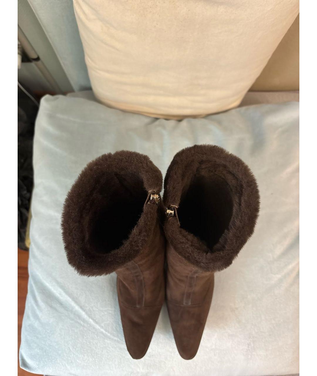 SERGIO ROSSI Коричневые замшевые ботильоны, фото 3