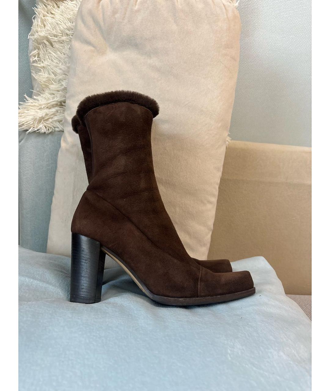 SERGIO ROSSI Коричневые замшевые ботильоны, фото 5