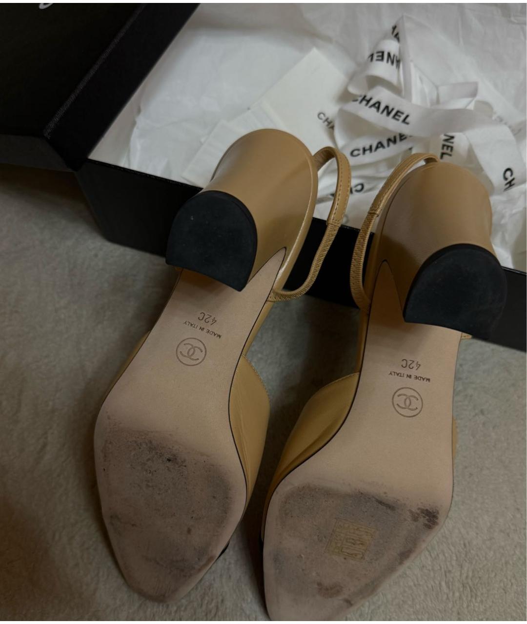 CHANEL Бежевые кожаные туфли, фото 6