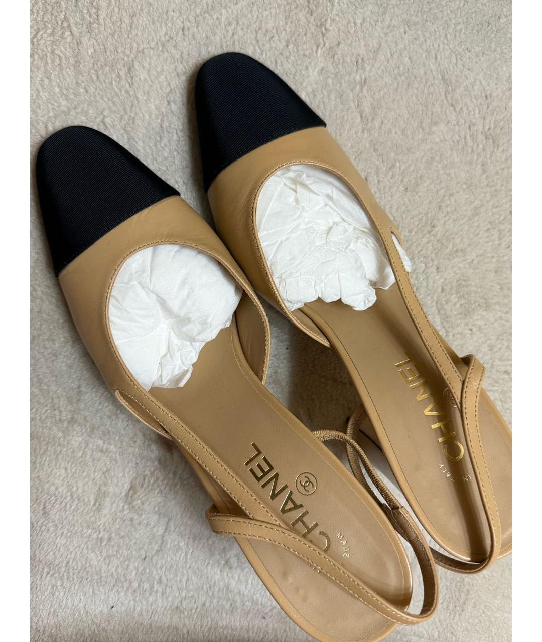 CHANEL Бежевые кожаные туфли, фото 4