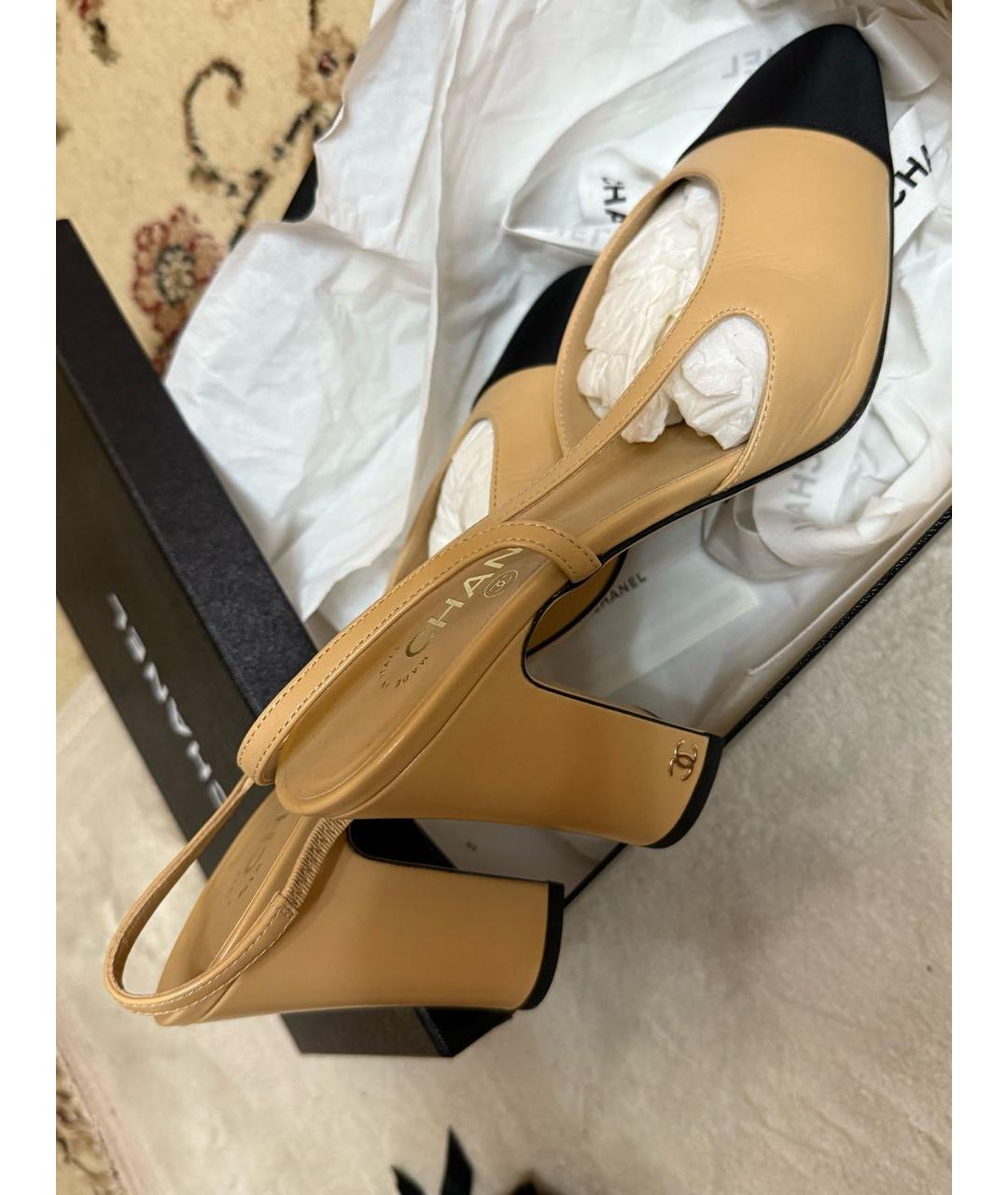 CHANEL Бежевые кожаные туфли, фото 5