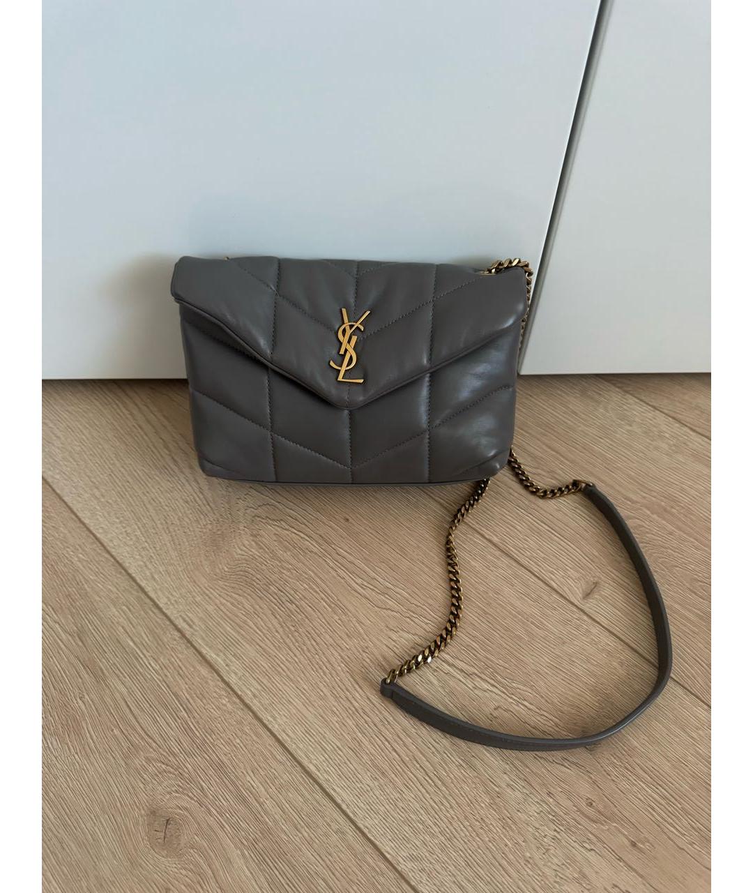 SAINT LAURENT Серая кожаная сумка через плечо, фото 9