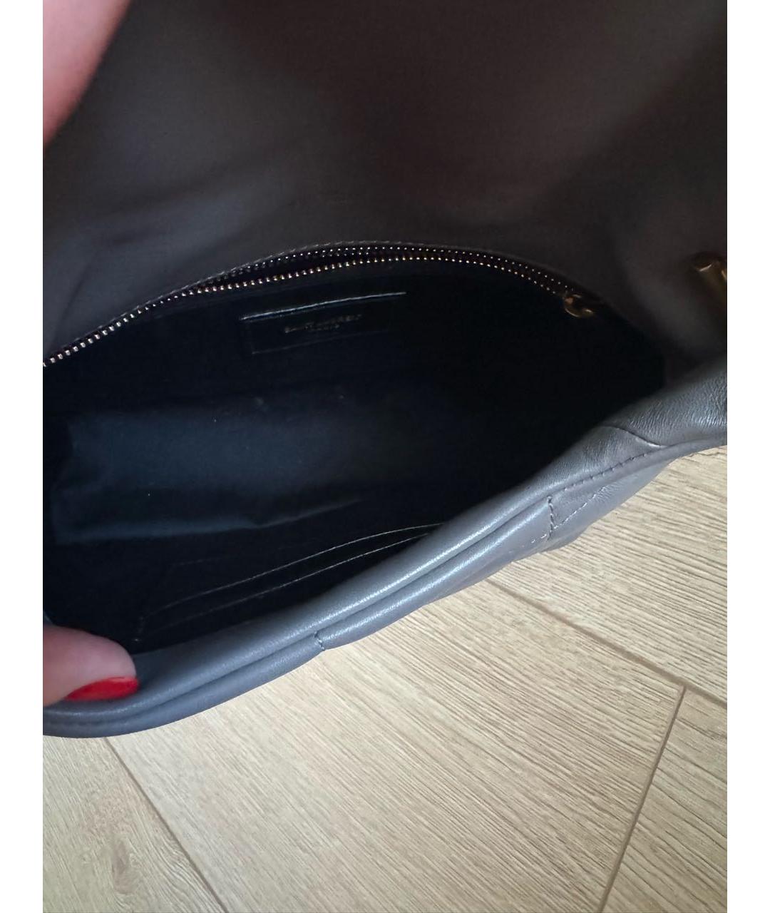 SAINT LAURENT Серая кожаная сумка через плечо, фото 4