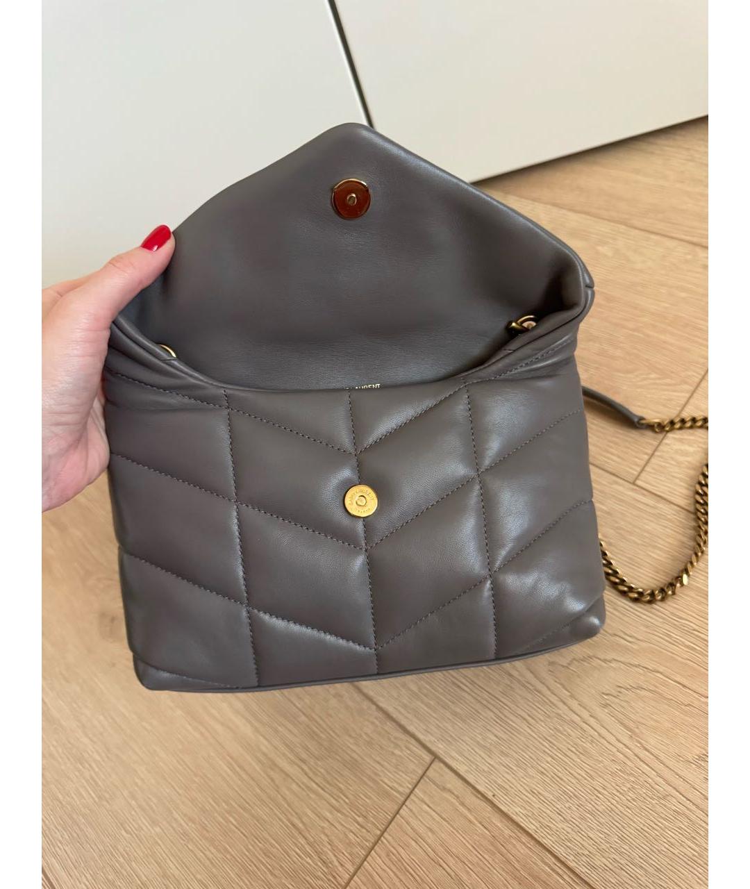 SAINT LAURENT Серая кожаная сумка через плечо, фото 3