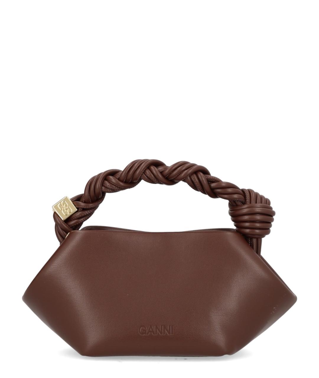 GANNI Коричневая кожаная сумка с короткими ручками, фото 3