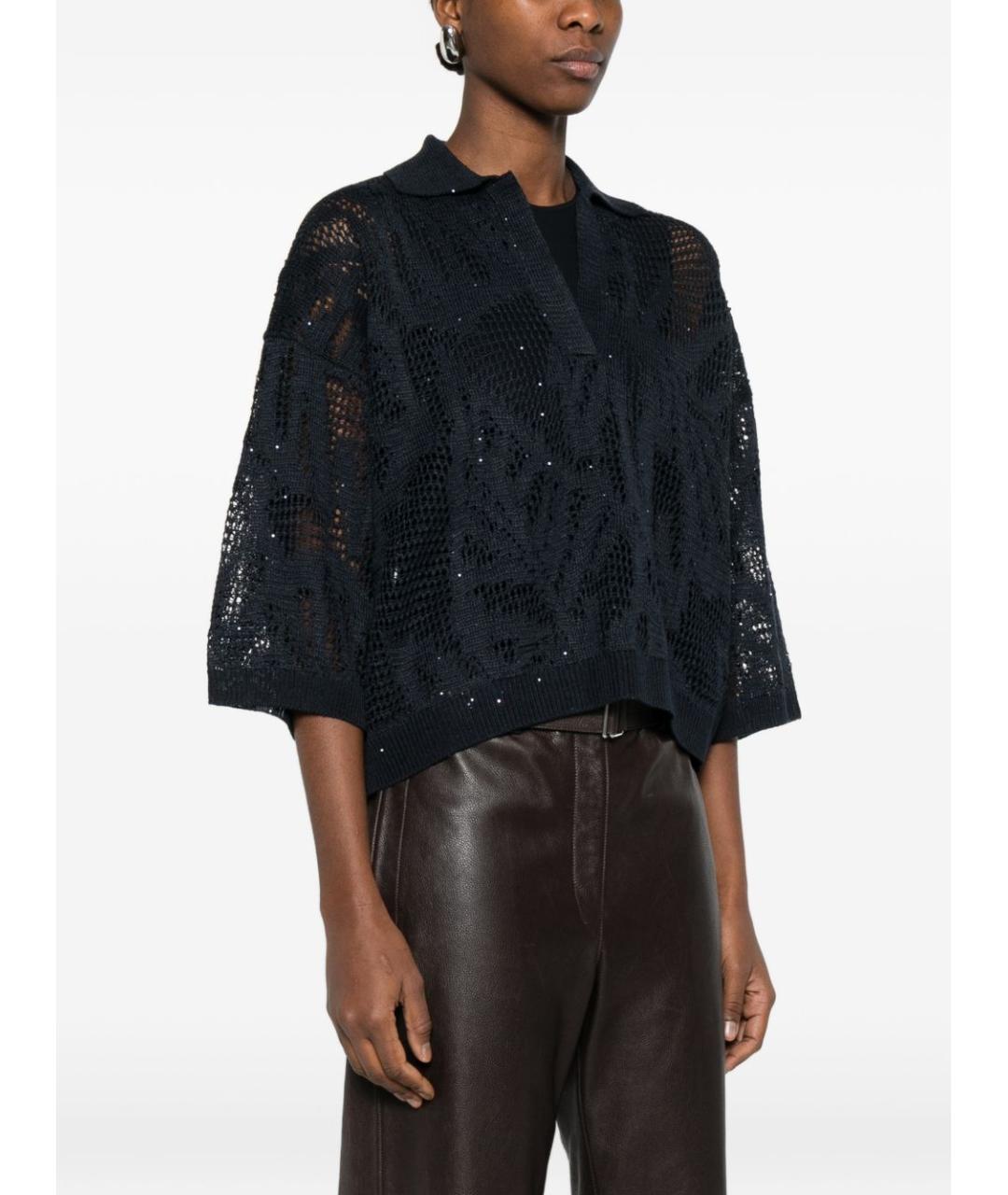 BRUNELLO CUCINELLI Темно-синяя льняная футболка, фото 5